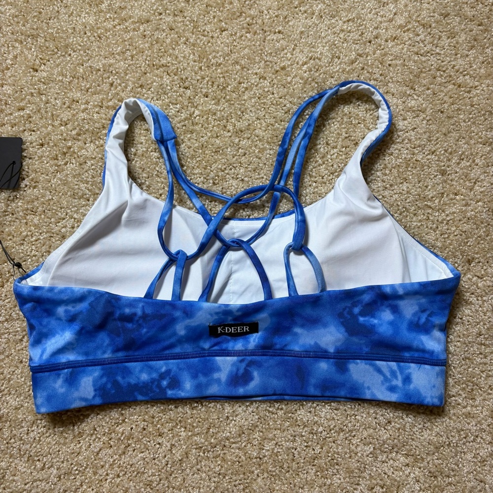 K-DEER Triple Loop Sports Bra Luna Blue Tie Dye 2XL NWT Made USA - Picture 3 of 4